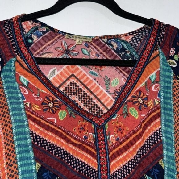 Democracy Womens Boho Floral Patchwork Blouse Top With Tassels V-Neck Multicolor - Picture 2 of 10